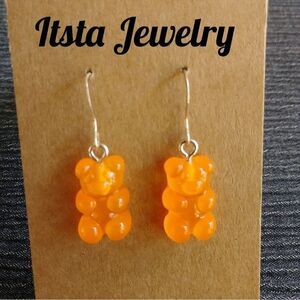 Orange Gummy Bear earrings on sterling silver earwires